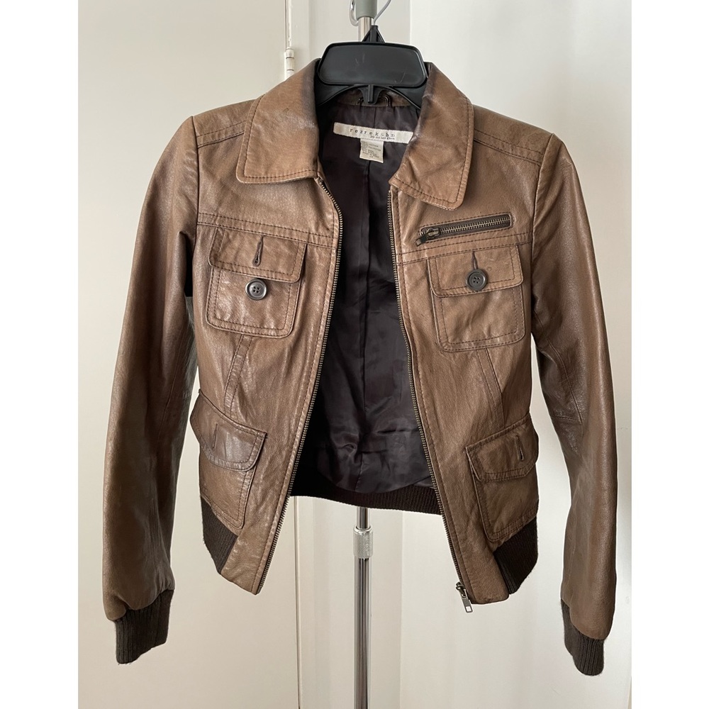 COPY - Brown leather bomber jacket, size xs